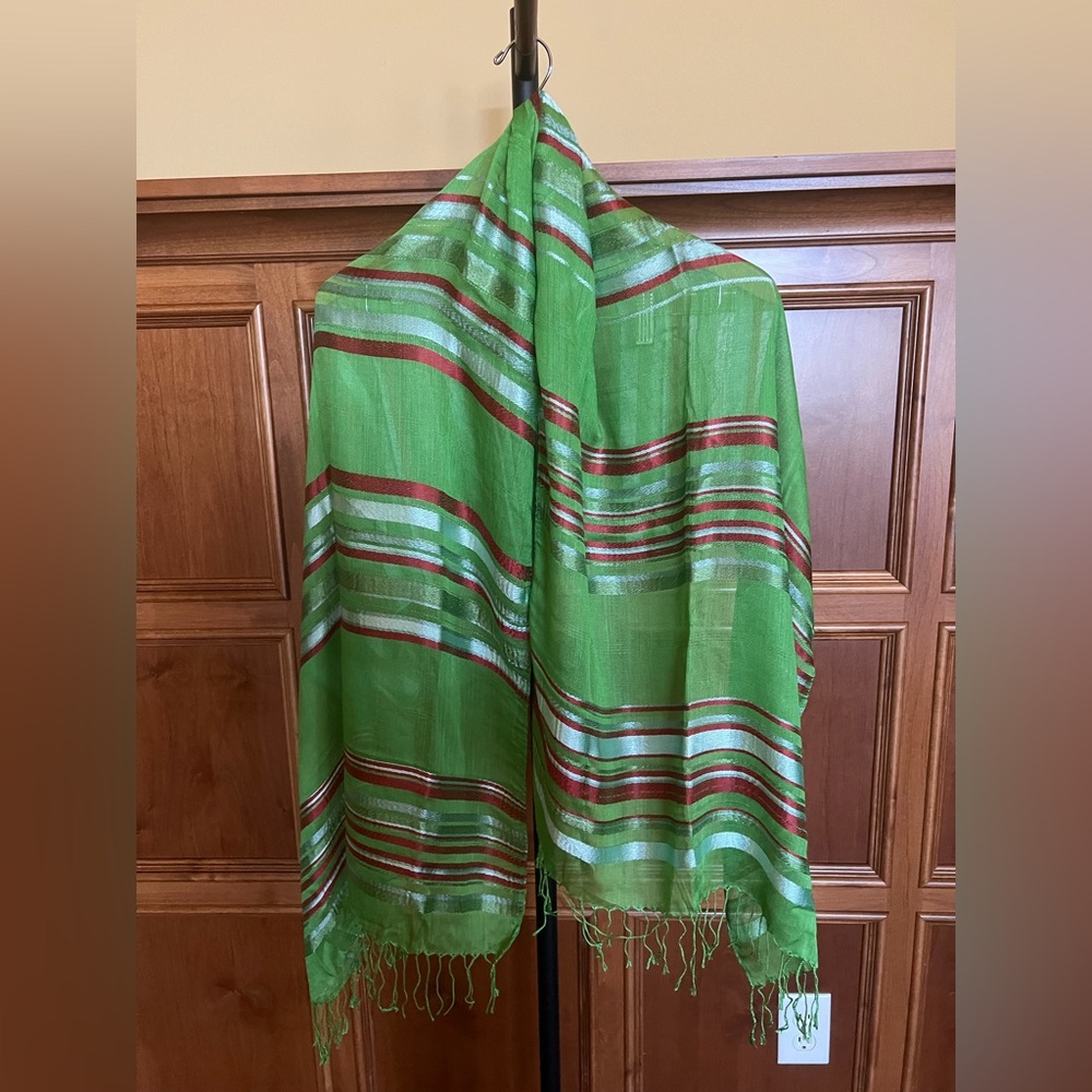 Moroccan Scarf Green Striped Multicolor One Size - Picture 9 of 12